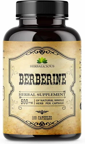 HERBALICIOUS Suplemento de berberina – 100 cápsulas de berberina HCL Suplemento dietético para hombres y mujeres – Berberina sin OMG 500 mg – Ideal
