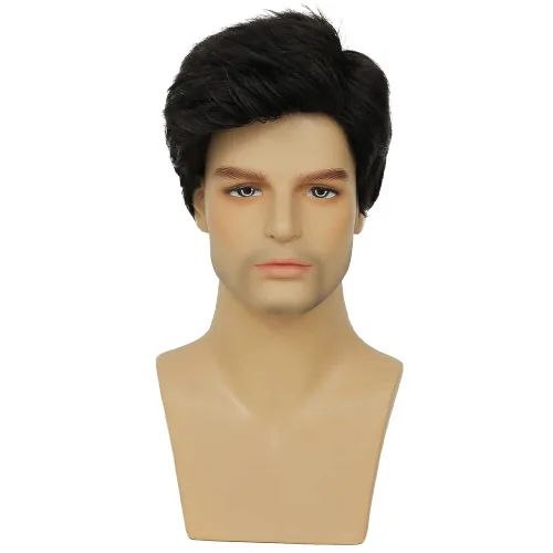 Vista 34 de Kaneles Peluca corta gris de repuesto sintético para hombre, disfraz de Halloween, cabello natural suave en capas (gris)