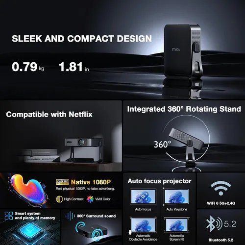 Vista 2 de 【Aplicación con Licencia Oficial y 1080P Nativo】El Mini Proyector Inteligente Más Delgado de 1.81" con WiFi y Bluetooth