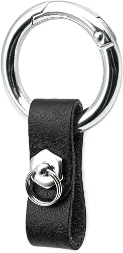 MECHCOS Llavero con clip de resorte de liberación rápida, llavero de cuero y metal para hombre o mujer, con anillo antipérdida, color negro