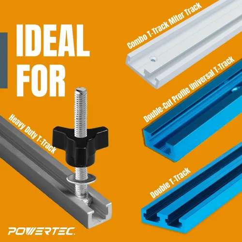 Vista 2 de POWERTEC 72031 Kit de Perilla de Riel en T con Broca de Router de Ranura en T (1-1/16" Diám. x 5/16" Alt. x 1/2" Vástago), Pernos Hexagonales