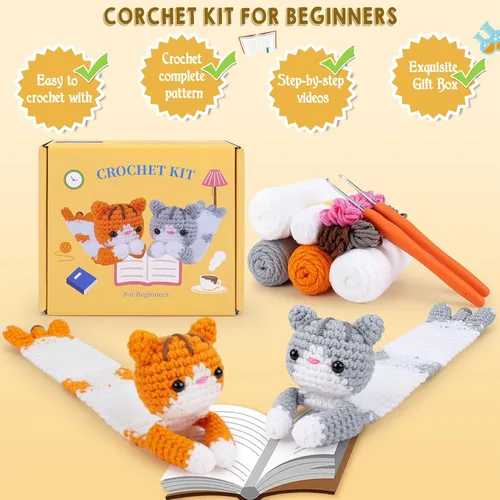 Vista 5 de Kit de ganchillo para principiantes, kit de ganchillo para gatos con tutoriales en video paso a paso, kit de ganchillo para principiantes, kit