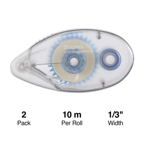 Vista 2 de STAPLES Cinta adhesiva permanente, 1/3" x 393", paquete de 2 – Adhesivo enrollable para manualidades, montaje y proyectos de papel