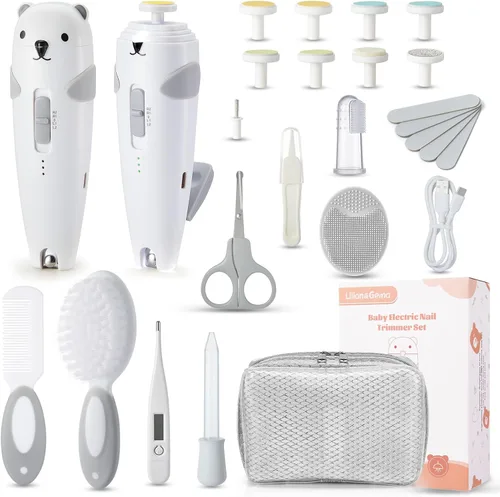 Vista 10 de Lilian&Gema Kit de Cuidado y Aseo para Bebés, Juego de Cortauñas Eléctrico Recargable 28 en 1, Juego de Cuidado de Uñas para Bebé con Luz Automática