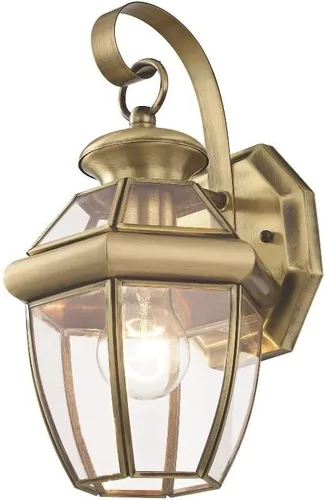 Vista 6 de Livex Lighting 2051-01 Monterey 1 Lámpara de pared exterior con acabado de latón antiguo, acabado en latón macizo con vidrio biselado transparente