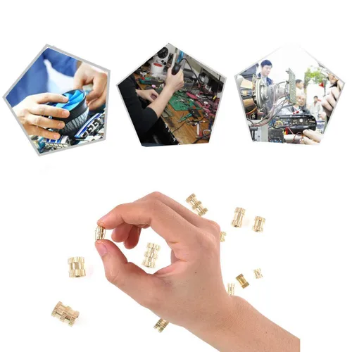 Vista 5 de MroMax Tuercas de inserción moleteadas M3 de 0.197 in (OD) x 0.315 in de alto, tuercas de incrustación de cobre métricas de rosca hembra, junta