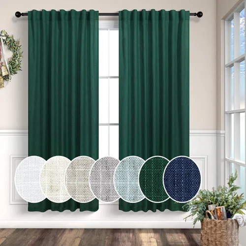 Vista 94 de Cortinas de lino natural semitraslúcidas Pitalk de 36 pulgadas de ancho para sala de estar, juego de 2 paneles con pestaña trasera, cortinas