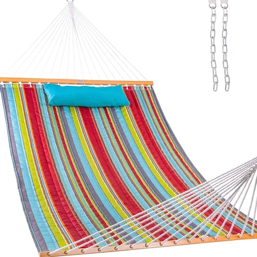 Vista 17 de Lazy Daze Hammocks - Hamaca doble de tela acolchada de 12 pies con barras de suspensión y almohada desmontable, capacidad de carga de 450 libras