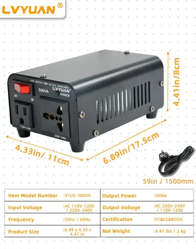 Vista 8 de LVYUAN Convertidor de transformador de voltaje de 500 vatios de aumento y bajada de 110-120 voltios a 220-240 voltios y de 220-240 voltios a 110-120