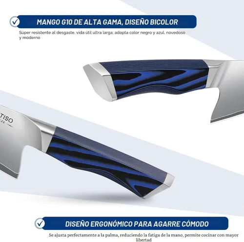 Vista 3 de FINTISO - Cuchillo de chef de 8 pulgadas, cuchillo de cocina de gama alta con mango G10, cuchillo de cocina profesional de acero inoxidable japonés