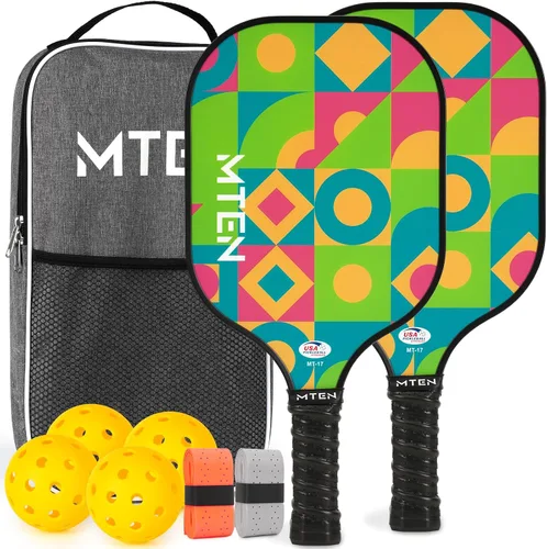 Vista 32 de MTEN Pickleball Paddles Set of 2/4/1, USAPA Approved Fiberglass Rackets 4 negro y rosa