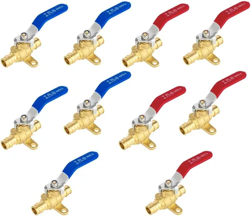 Vista 10 de Paquete de 2 EFIELD Válvula de bola de latón de cierre completo de puerto completo de expansión de Pex A de 1/2 pulgada con oreja caída, rojo