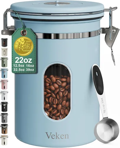 Vista 26 de Veken Recipiente de café con ventana, recipiente hermético de almacenamiento de alimentos de cocina de acero inoxidable con tapas, rastreador