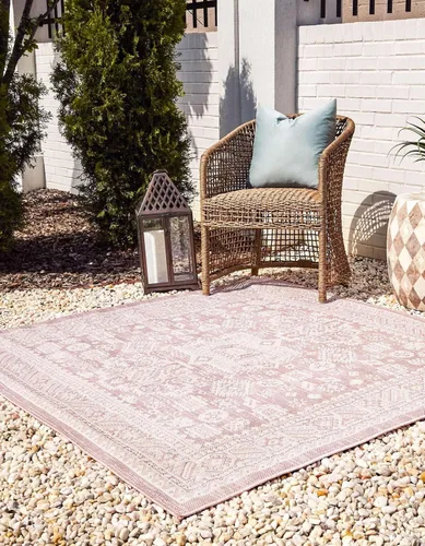 Vista 128 de Unique Loom Outdoor Aztec Collection Alfombra de área, Chalca (7 pies 10 pulgadas, cuadrada, azul/marfil)