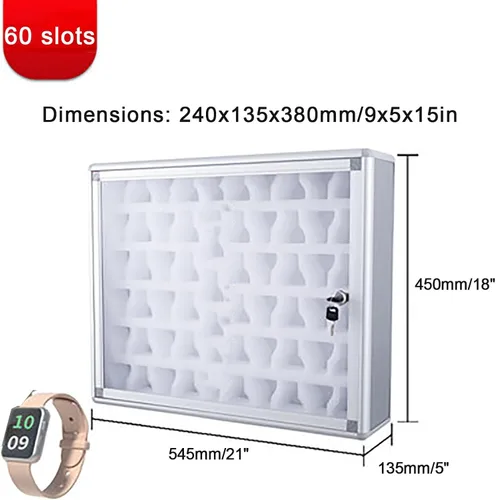 Vista 3 de Cell Phone Watch Lock Box - Aluminum Alloy Display Safe with 20/40/60 Slots for Office & School - Secure Storage Solution for Smartwatches and