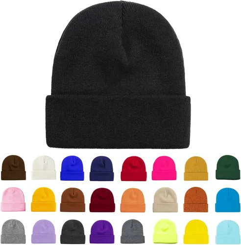 ZOORON 1 y 2 paquetes de gorro para hombres y mujeres, sombreros de invierno cálidos de punto acrílico con puños unisex