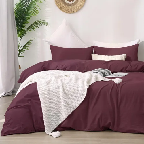 Vista 13 de ATsense Funda de edredón tamaño individual, 100% algodón lavado, sensación de lino, funda de edredón blanco hueso, juego de ropa de cama de 3