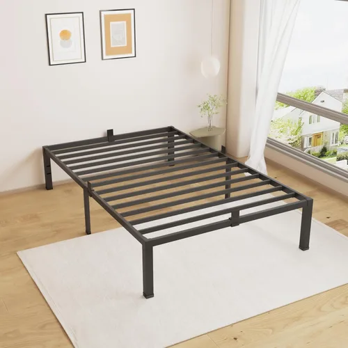 Vista 21 de Marco de cama tamaño King – Marco de cama de plataforma de metal resistente de 14 pulgadas, no necesita somier, fácil montaje, marcos de cama sin