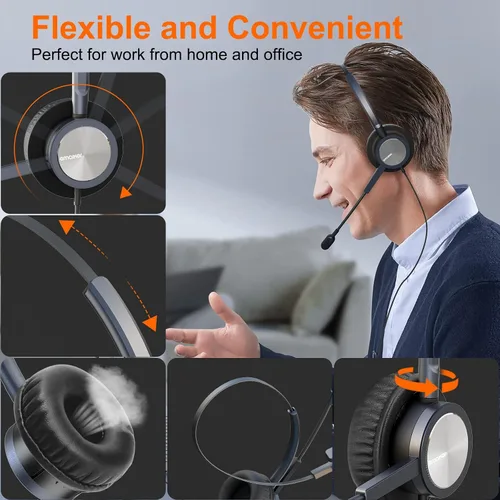 Vista 2 de Auriculares USB de oficina con micrófono para PC, auriculares USB ligeros con micrófono de cancelación de ruido para laptop, funciona para equipos