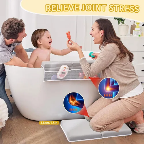 Vista 3 de Juego de rodilleras y coderas de baño para bebé, almohadilla de rodillas extra larga de secado rápido para bañar al bebé con soporte de rodilla