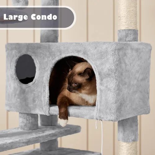 Vista 4 de Yaheetech - Torre de árbol para gatos de 54 pulgadas, con postes para arañar, condominios dobles y bolas colgantes, para gatitos, casa