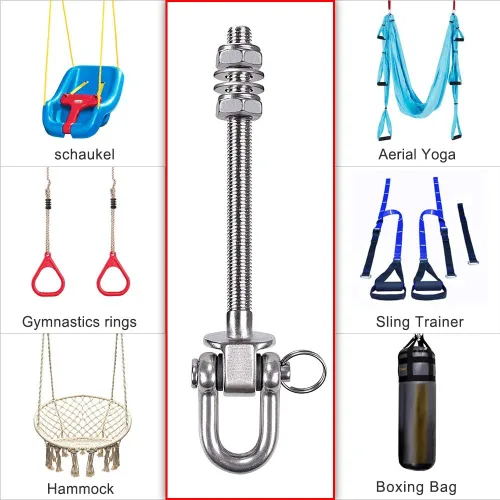 Vista 7 de SELEWARE Juego de 2 ganchos de columpio resistentes con capacidad de 1800 libras, pernos de columpio M10 x 9.3 pulgadas, ganchos de columpio