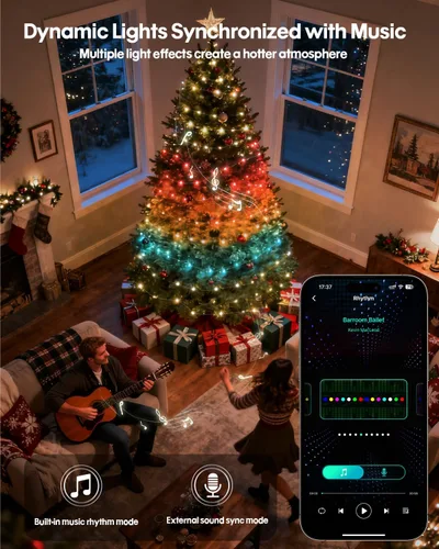 Vista 5 de Super RGB Guirnalda de luces de globo que cambian de color de 16.4 pies, 33 LED, luces LED inteligentes con control remoto y control por aplicación