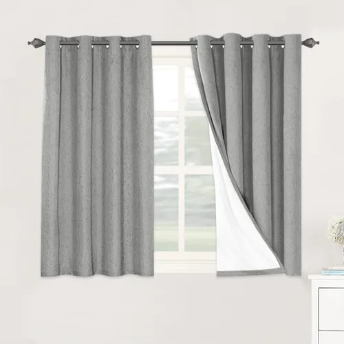 Vista 51 de H.VERSAILTEX Cortinas 100% opacas con aislamiento térmico, texturizadas, de lino, con bloqueo completo de calor y luz, para sala de estar y Negro