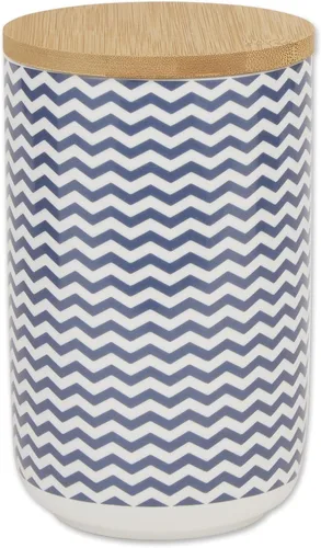 Bone Dry Recipiente de cerámica Chevron para golosinas para mascotas con tapa de bambú, almacenamiento apto para lavavajillas, mantiene las