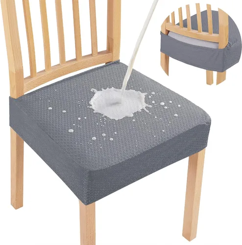Vista 30 de Smiry Juego de 8 fundas de asiento impermeables para sillas de comedor, tela jacquard elástica, extraíble y lavable, fundas protectoras de asiento