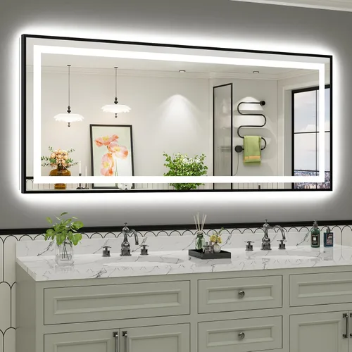 Vista 76 de Briivue Espejo de baño LED de 20 x 28 pulgadas con luces, retroiluminado y frontal iluminado, espejo de tocador de baño con luz antiniebla