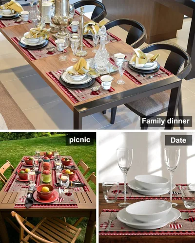 Vista 5 de Valentine's Table Placemats for Dining Table Set of 2,Cotton Linen Cloth Kitchen Place Mats with Pocket,Washable SquareRectangleRoundOblong Table
