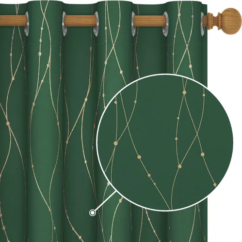 Vista 58 de Deconovo Cortinas opacas, estampado de lámina dorada, aislamiento térmico, cortinas con ojales que reducen el ruido para dormitorio y sala de estar