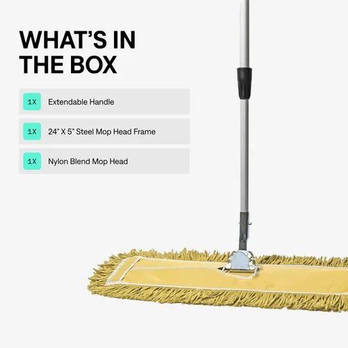 Vista 44 de Trapeador de polvo comercial azul de 24 pulgadas y barredora de piso con mango extensible, mopa para limpieza de suelos de madera, azulejos