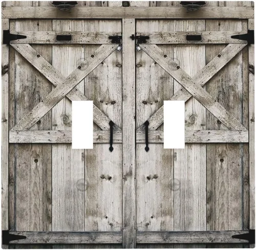 Vista 61 de Cubierta de placa de pared dúplex para dispositivo eléctrico de 1 cuadrilla, madera blanca y gris, puerta de granero, tablón de madera rústica