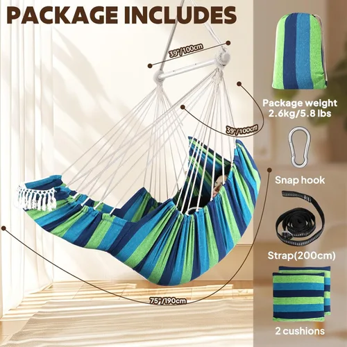 Vista 3 de Chihee Silla hamaca colgante con reposapiés, 2 cojines, máximo 500 libras, barra separadora de metal resistente, plegable, fácil almacenamiento