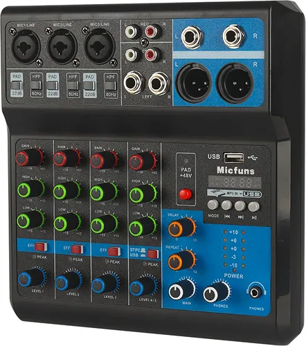 Minimezclador de audio DJ, sistema de consola de tablero de sonido, 5 canales, 48 V de alimentación fantasma con Bluetooth, USB, MP3, estéreo, para