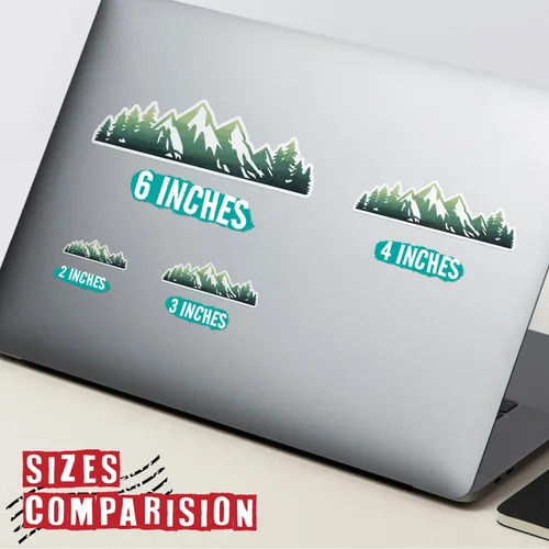 Vista 4 de Árbol de Montaña Bosque (Set de 3) Calcomanía de Vinilo Troquelada Impermeable 5.08 cm x 1.78 cm para Laptop Botella de Agua Taza Estuche