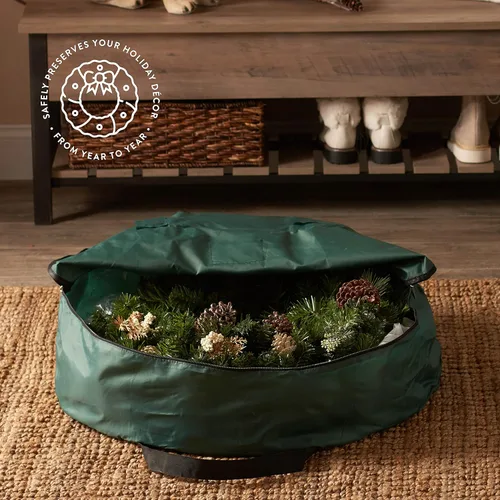 Vista 2 de Zober Contenedor de almacenamiento de corona de Navidad, bolsa de corona de 36 pulgadas para coronas artificiales, almacenamiento de corona