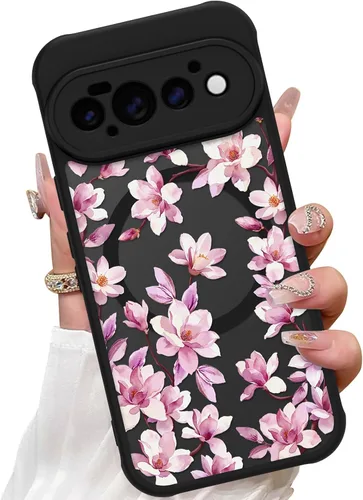 Vista 16 de ZIYE Funda magnética para Google Pixel 9 Pro XL de 6.8 pulgadas [compatible con MagSafe] funda de policarbonato duro y TPU suave con flor de cerezo