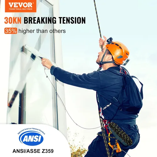 Vista 2 de VEVOR Conjunto de línea de vida vertical, cuerda de protección contra caídas de 0.55 pulgadas x 25 pies con tensión de rotura de 30 KN, cuerda