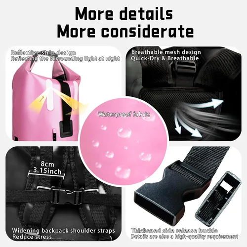 Vista 3 de Bolsa seca de 35 L, mochila impermeable resistente para mujer, material resistente al desgaste para kayak, senderismo, viajes, artículos esenciales