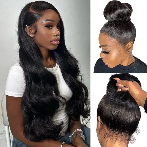 Vista 42 de Aaliweya - Pelucas de cierre de encaje HD de 5 x 5, cabello humano, onda corporal, 5x5, con encaje frontal, para mujeres, densidad de 180, cierre