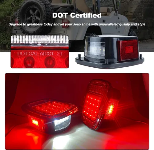 Vista 2 de Tail Lights Assembly Replacement for 1979-2006 Wrangler TJ YJ CJ5 CJ7 Red Square Rear Combination Tail Lamps with Passenger and Driver Side Marker