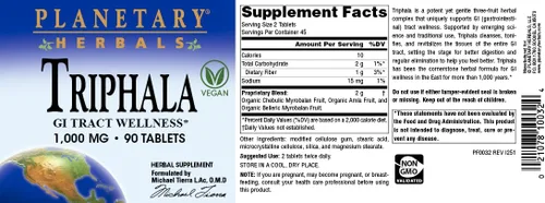 Vista 5 de Planetary Herbals Triphala 1000mg - 90 Tabletas
