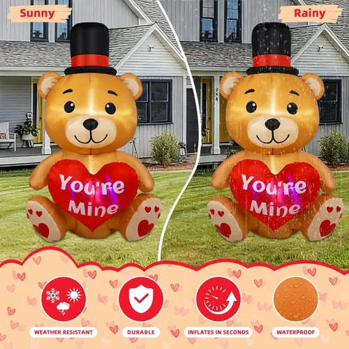 Vista 5 de B&D Oso inflable para el día de San Valentín de 4 pies con corazón de amor, decoraciones de patio inflables con luces LED RGB integradas, decoración