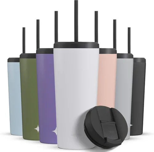 Vista 15 de JoyJolt Vaso aislado al vacío de 24 onzas con tapa y popote (2 de cada uno) vaso de acero inoxidable de doble pared al vacío, con forro de cobre