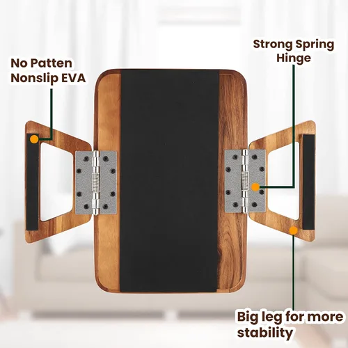 Vista 4 de Tinamo Mesa de brazo de acacia de 13.75 x 9.5 pulgadas, bandeja de brazo de sofá de madera, mesa de reposabrazos para sofá, bandeja de reposabrazos