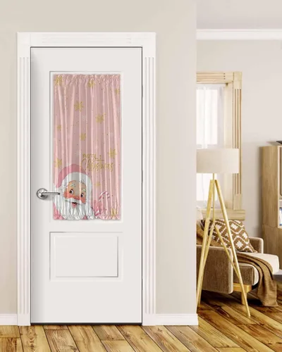 Vista 37 de Cortinas de puerta francesa de Navidad para ventana de puerta, panel de cortina con bolsillo para barra con alzapaños para luz lateral delantera
