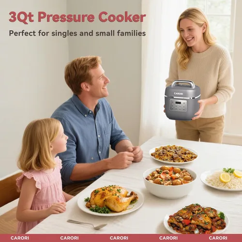 Vista 9 de CARORI Olla de presión eléctrica 3QT, olla multifunción compacta de 8 funciones con olla antiadherente de cerámica para saltear, cocinar a presión